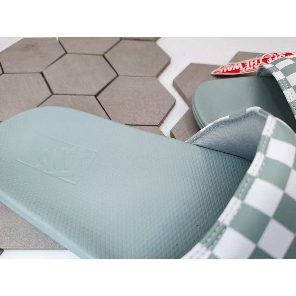 Vans La Costa Slide-On Checkerboard Mint Sage Green Men Sz 12 NWOB Sandals Grey